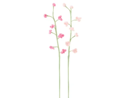 Kunstbloem Trental set van 2 roze polyester bloemen met slanke groene stelen, 52 cm hoog
