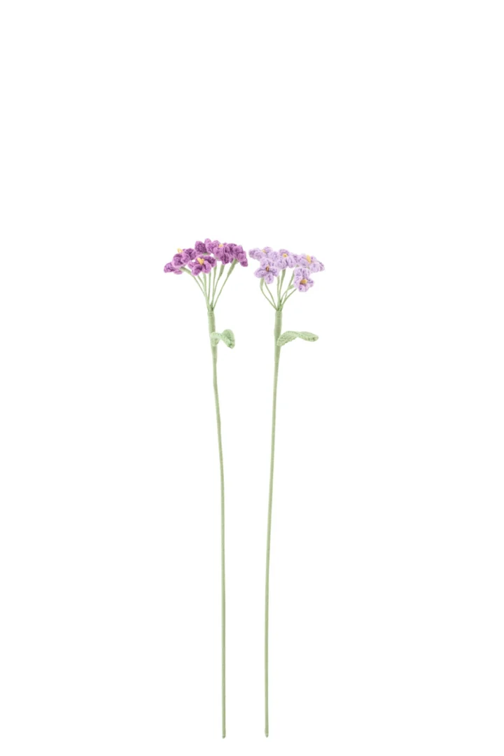 Kunstbloem Sliras paars gehaakt, set van 2 met lange groene stelen, 46 cm hoog, decoratief en licht