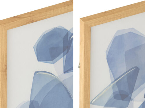 Beeld Halvor blauw-witte geometrische wanddecoratie set van 2 in houten lijst, ingelijst met glas