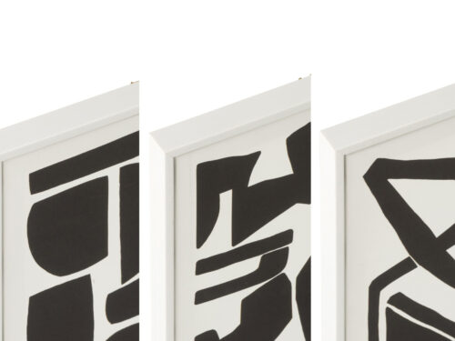 Wanddecoratie Brinsak Zwart set van 3 met strakke geometrische vormen in witte lijsten, modern en decoratief