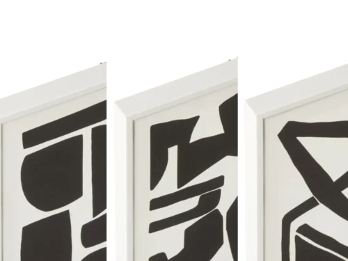 Wanddecoratie Brinsak Zwart set van 3 met strakke geometrische vormen in witte lijsten, modern en decoratief