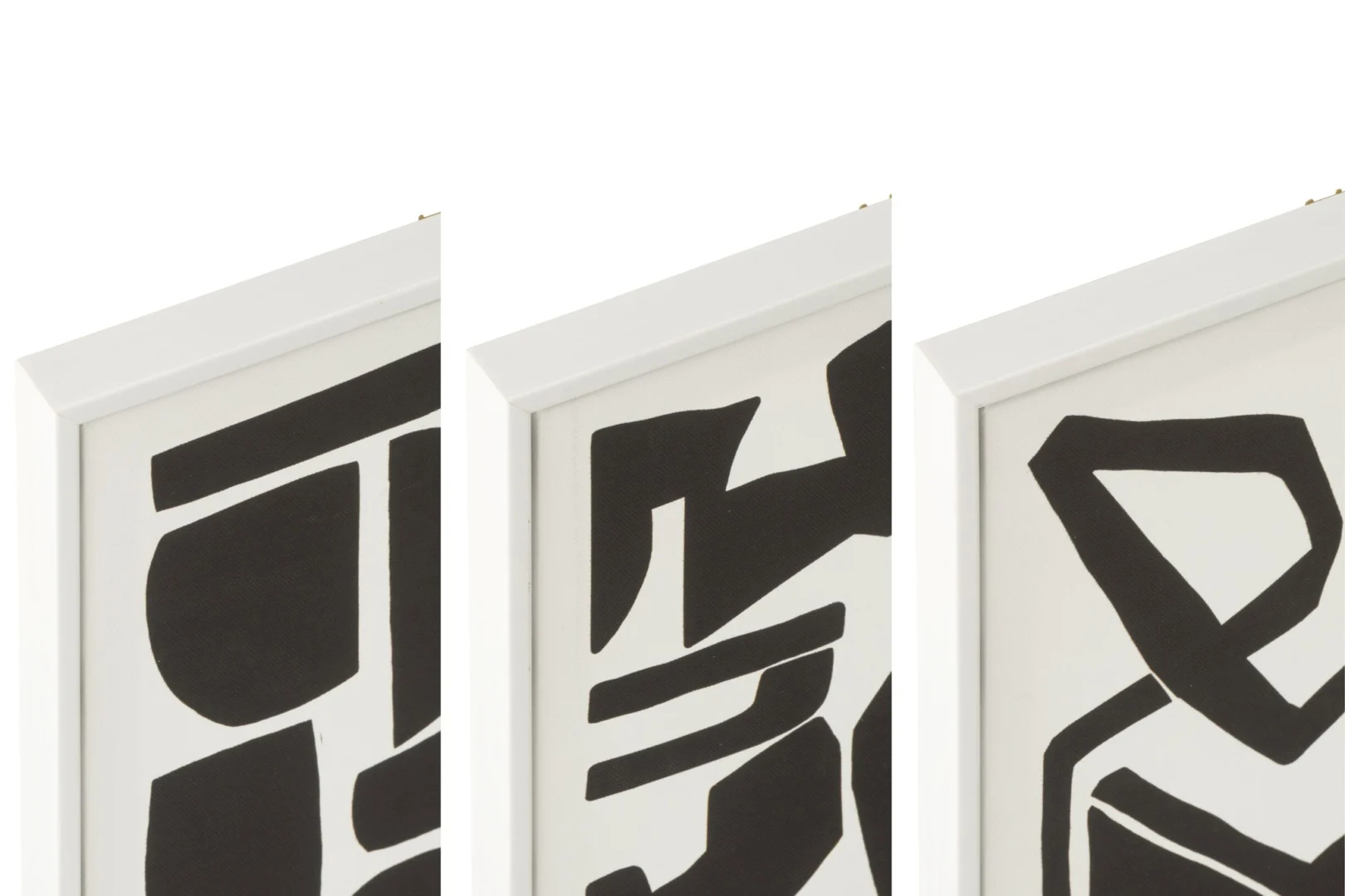 Wanddecoratie Brinsak Zwart set van 3 met strakke geometrische vormen in witte lijsten, modern en decoratief