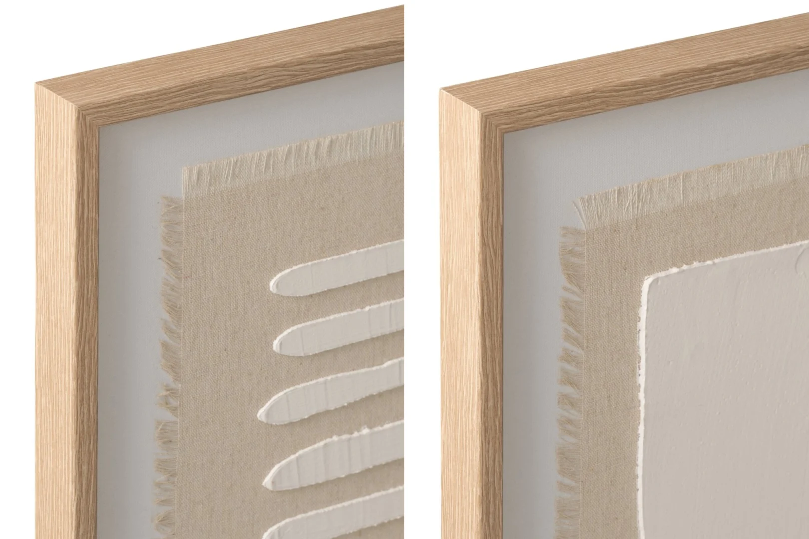 Schilderij Suntin Naturel set van 2 met abstracte canvasprints in naturel en wit, houten lijst en rustige uitstraling