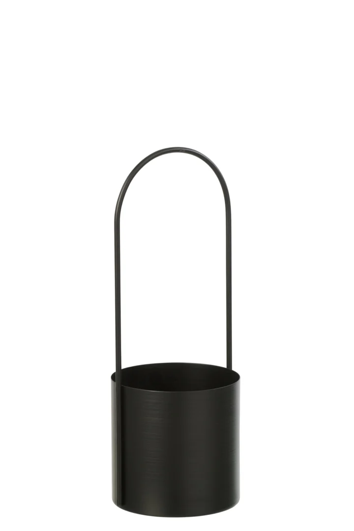 Bloempot Jakond Metaal Zwart H36 cm met hoge booggreep en slanke cilindervorm