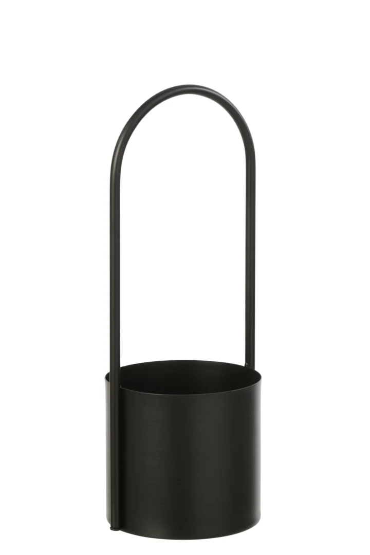 Bloempot Juskek zwart met metalen booghandvat en slank silhouet, H42 cm