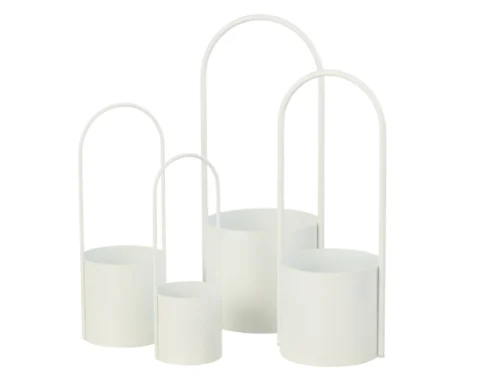 Witte Bloempot Sleirda metaal H30 cm, slank ontwerp met vier afmetingen en elegante bogen
