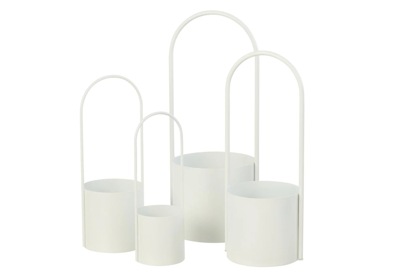 Witte Bloempot Sleirda metaal H30 cm, slank ontwerp met vier afmetingen en elegante bogen