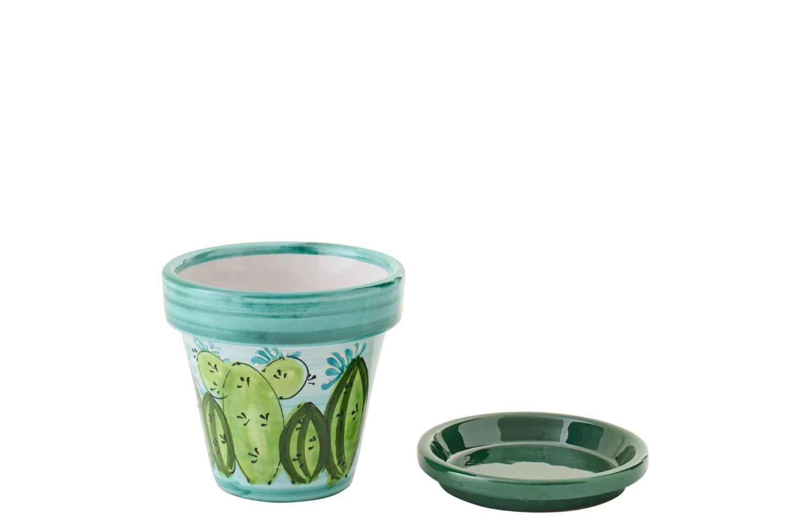 Bloempot Murmas keramiek meerkleurig met cactussen, inclusief passende schotel, H19 cm