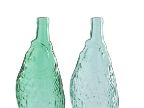 Rielvun glazen flessen set van 2 groen, slank decoratief woonaccessoire van glas met kurkstoppen