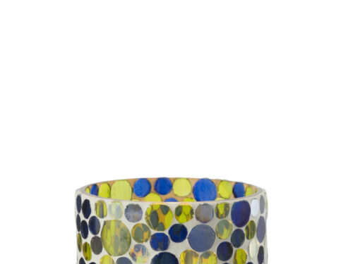 Kaarsenhouder Jautal glas blauw met kleurrijke glansdoppen en compacte cilindervorm