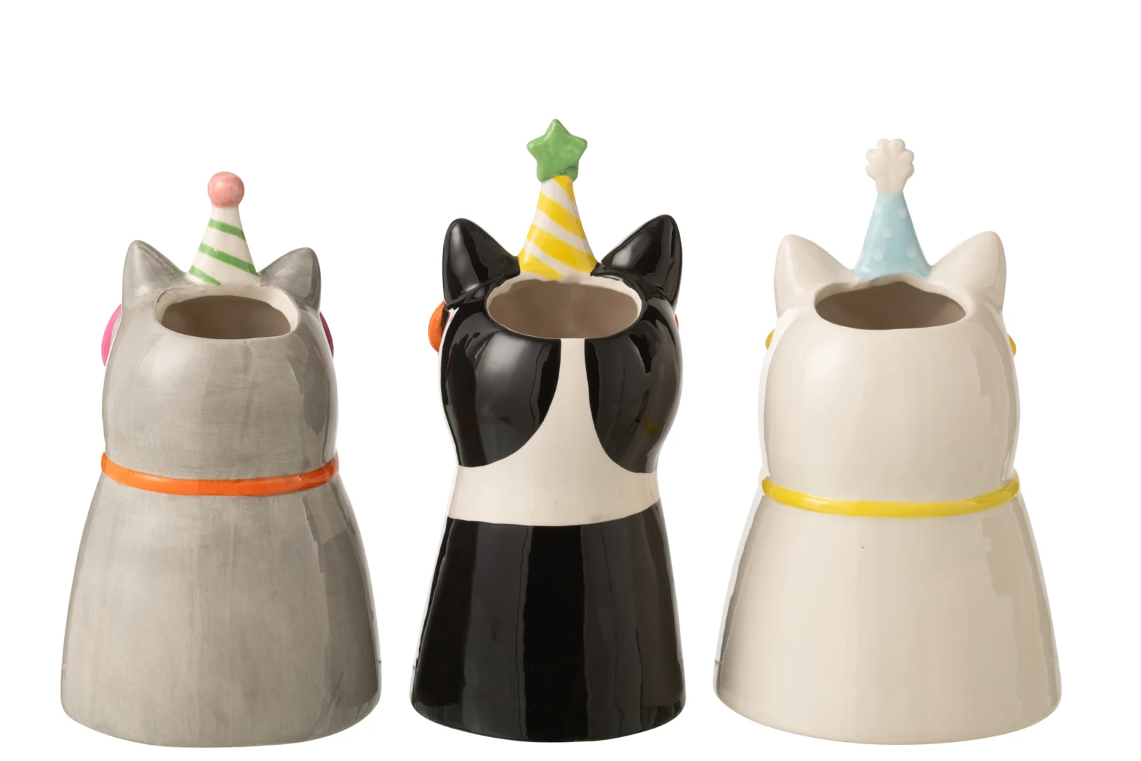 Peilund keramieken vazen set van 3, meerkleurig, slanke 26 cm vazen met feestelijke vormen