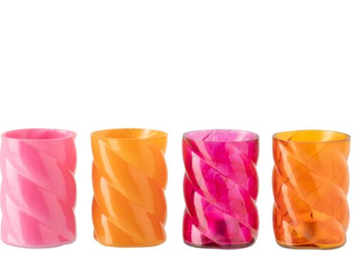 Hurricaneglas Halella Oranje set van 4, glazen kaarsenhouders met warme oranje tint en elegant gedraaid design