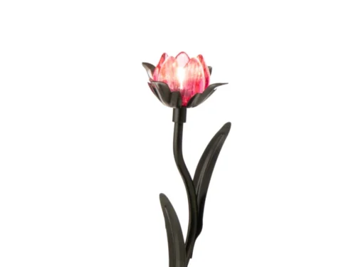 Tafellamp Traasses roze en zwart met bloemvorm, glazen accenten en geïntegreerde LED-verlichting