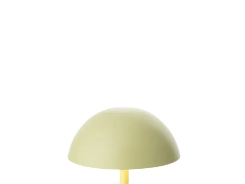 Tafellamp Gaaltero groen glas met LED-licht en ijzeren details, compact en sfeervol
