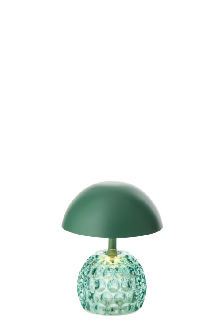 Tafellamp Vardil groen met glazen voet en compact LED-ontwerp