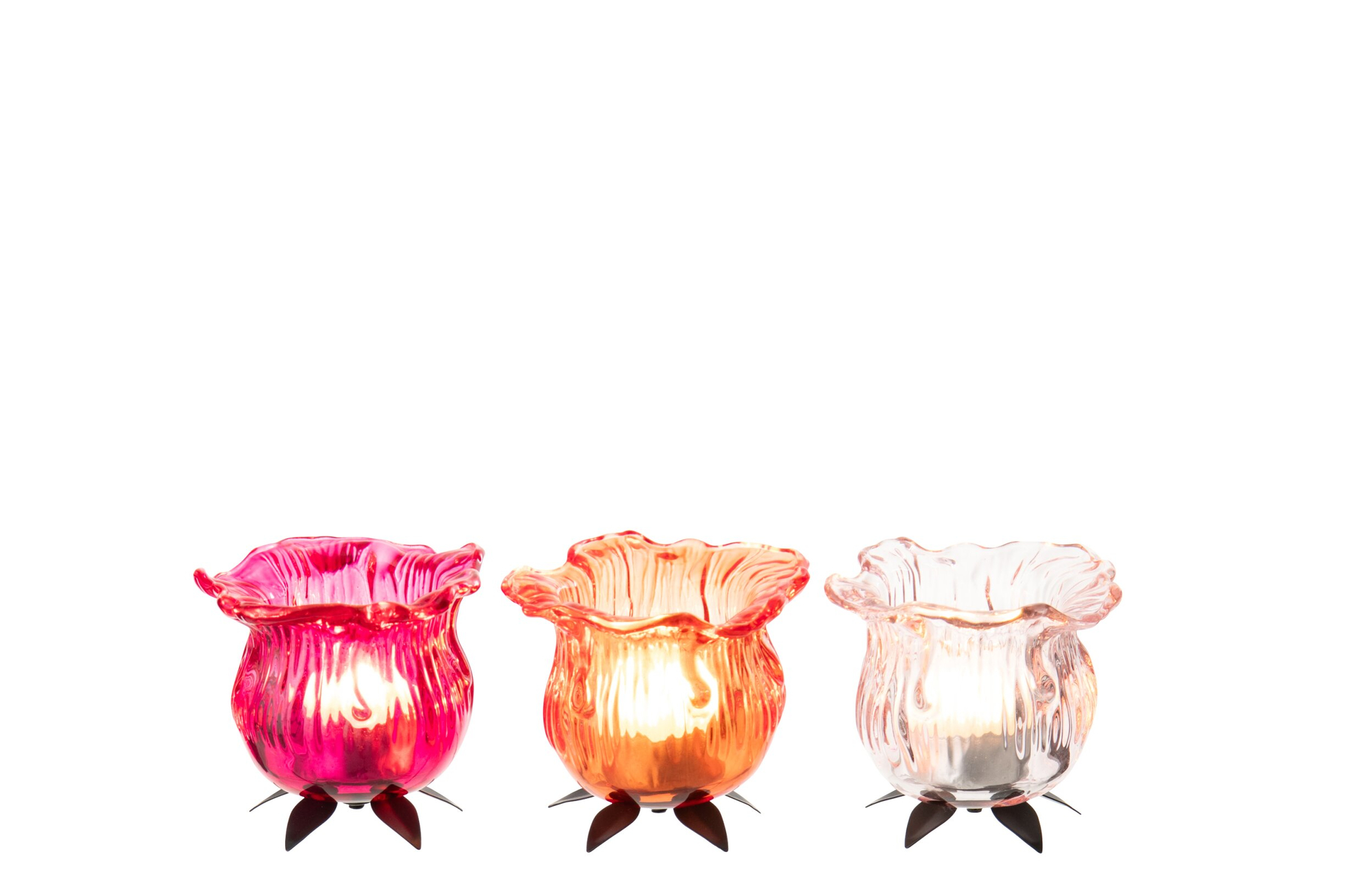 Waxinelichthouder Treirmal Glas Oranje - Set van 3