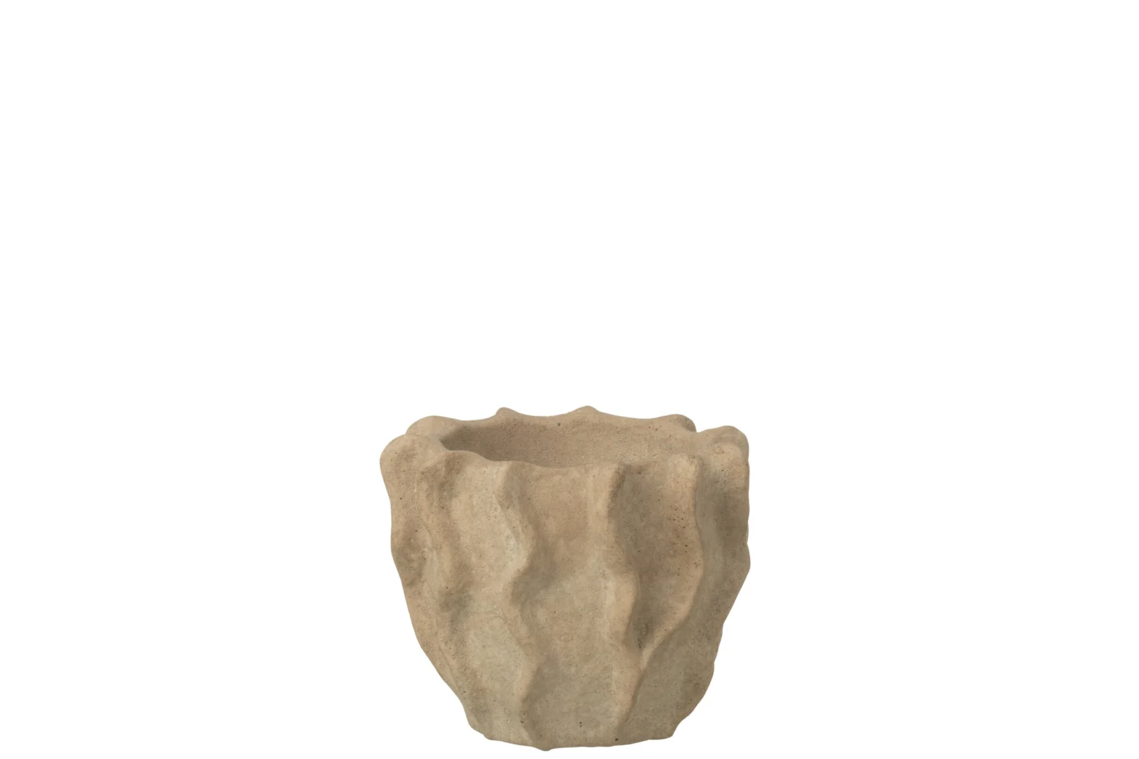 Beige Graultar Round Waves bloempot van cement met ruwe, organische vorm, compact en stoer voor elk interieur