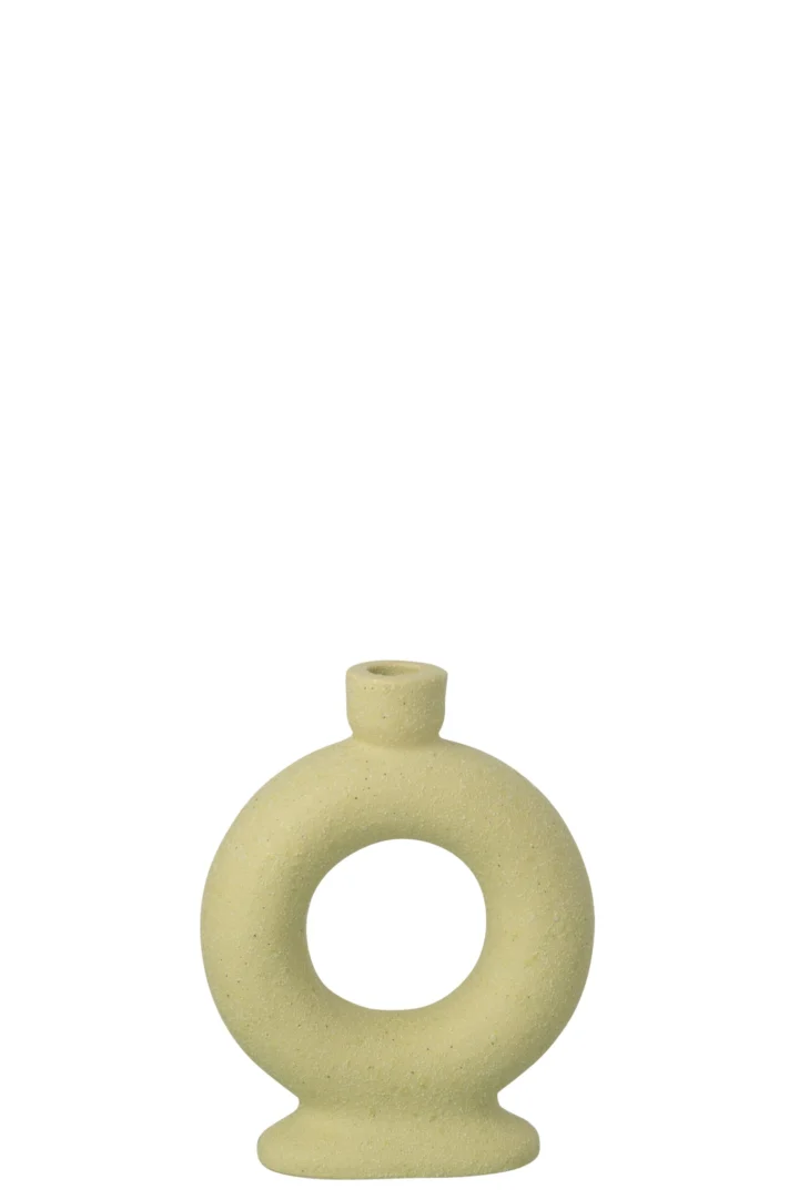 Vaas Niendia steen groen H21 cm, ronde soliflore van steengoed met zachte, compacte vorm