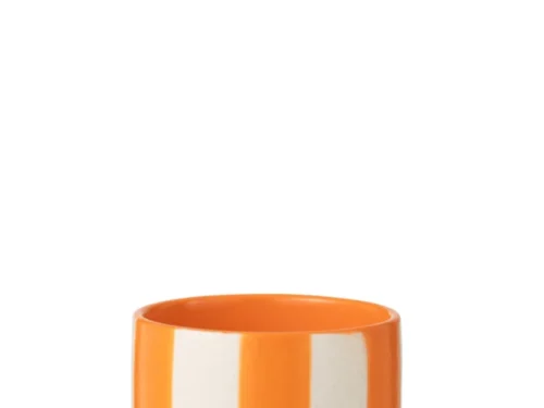 Bloempot Slintoro keramiek oranje-wit gestreept H11 cm, compact voor kleine plantjes