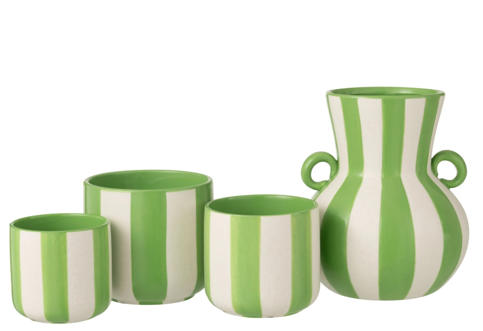 Vaas Klonsand keramiek groen-wit met gestreept design, 25 cm hoog en stevig model