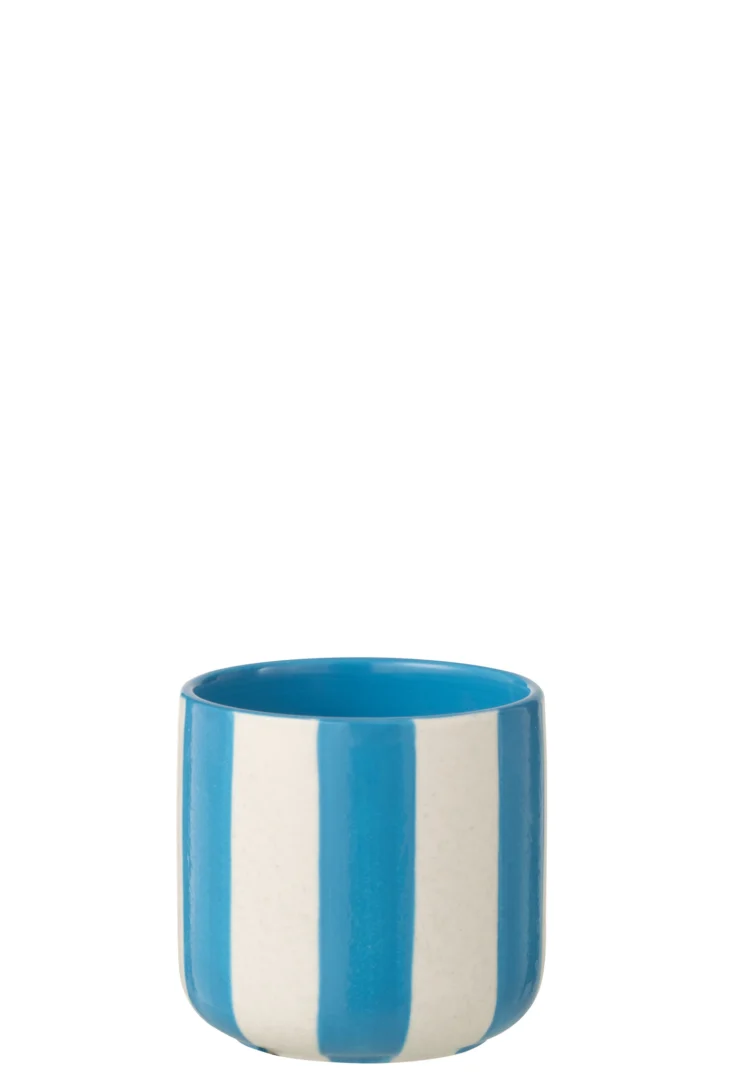 Bloempot Laaky keramiek blauw met blauw-witte strepen, compact formaat voor kleine planten en decoratie