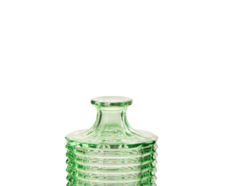 Karaf Palum glas groen met ribbelstructuur en slanke vorm, 25 cm hoog, met losse glazen stop