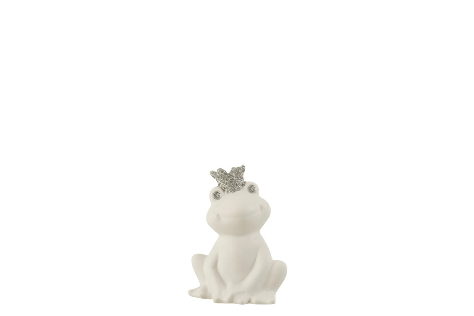 Naasto porseleinen kikkerdecoratie wit met zilveren kroon, compact woonaccessoire H10,5 cm