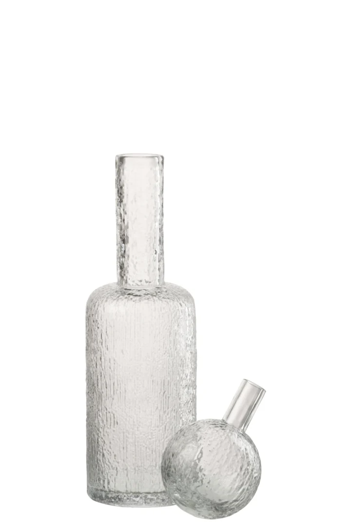 Decoratie Teki glazen fles transparant met reliëf, elegant en helder design