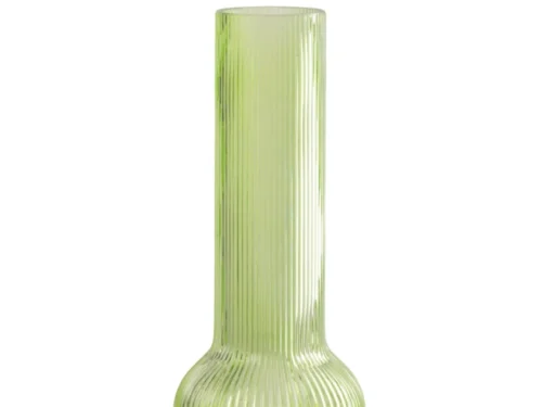Groene geribbelde glazen vaas Fiensaro H40 cm met lange hals en bolle voet