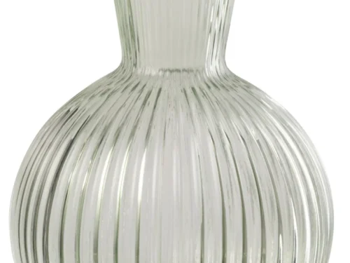 Vaas Rindal Glas Groen H35 cm met bolvorm, geribbelde afwerking en helder transparant glas