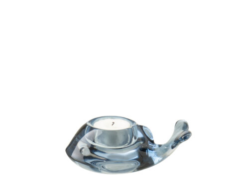 Tustas glazen kandelaar blauw, compact design met organische vorm en kaarsopening