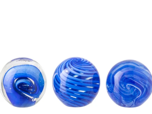 Brintel Glas Blauw set van 3 decoratieve glazen woonaccessoires met heldere swirlpatronen