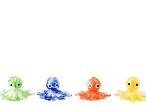 Decoratie Gannira glas meerkleurig set van 4 octopusvormige decoraties in groen, blauw, oranje en geel