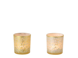 Waxinelichthouder Bassoro Glas Goud - Set van 2