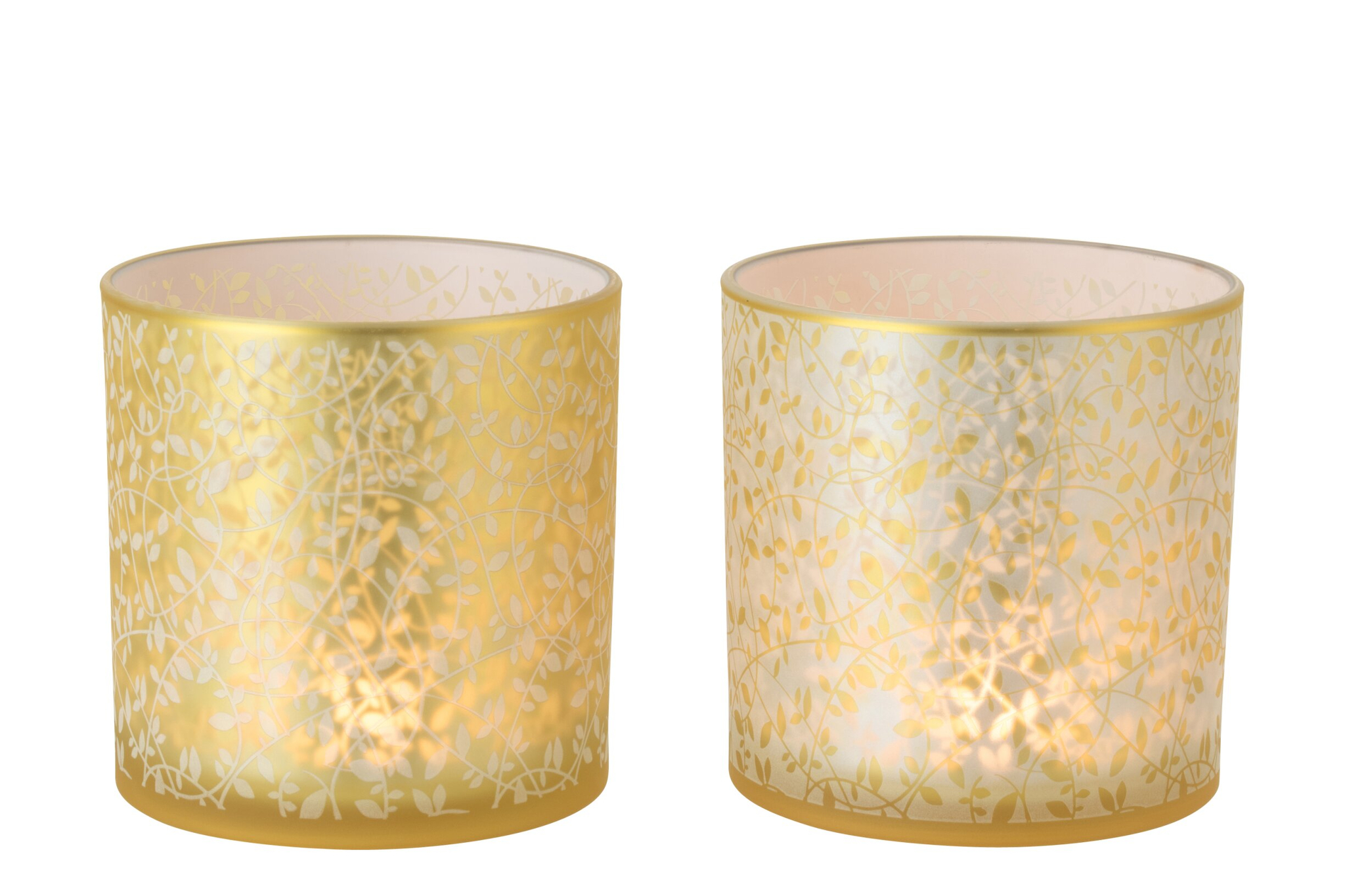 Zooltang glazen kaarsenhouders goud, set van 2 met elegant bladmotief en chique glans