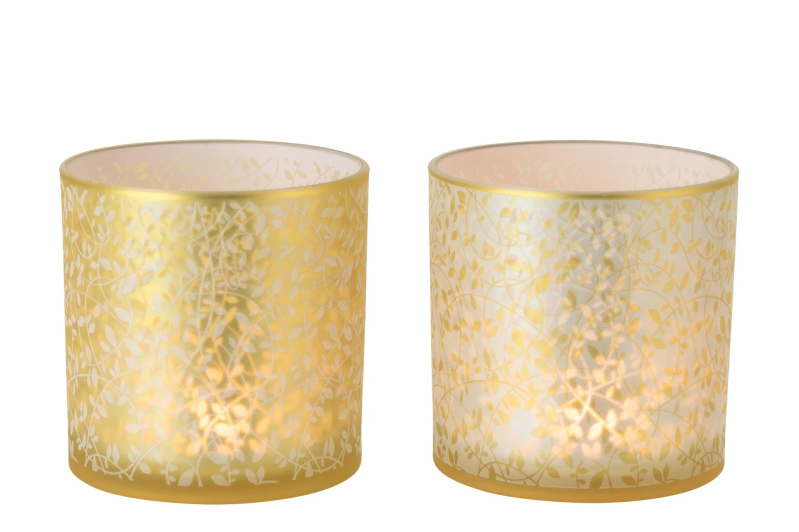 Zooltang glazen kaarsenhouders goud, set van 2 met elegant bladmotief en chique glans