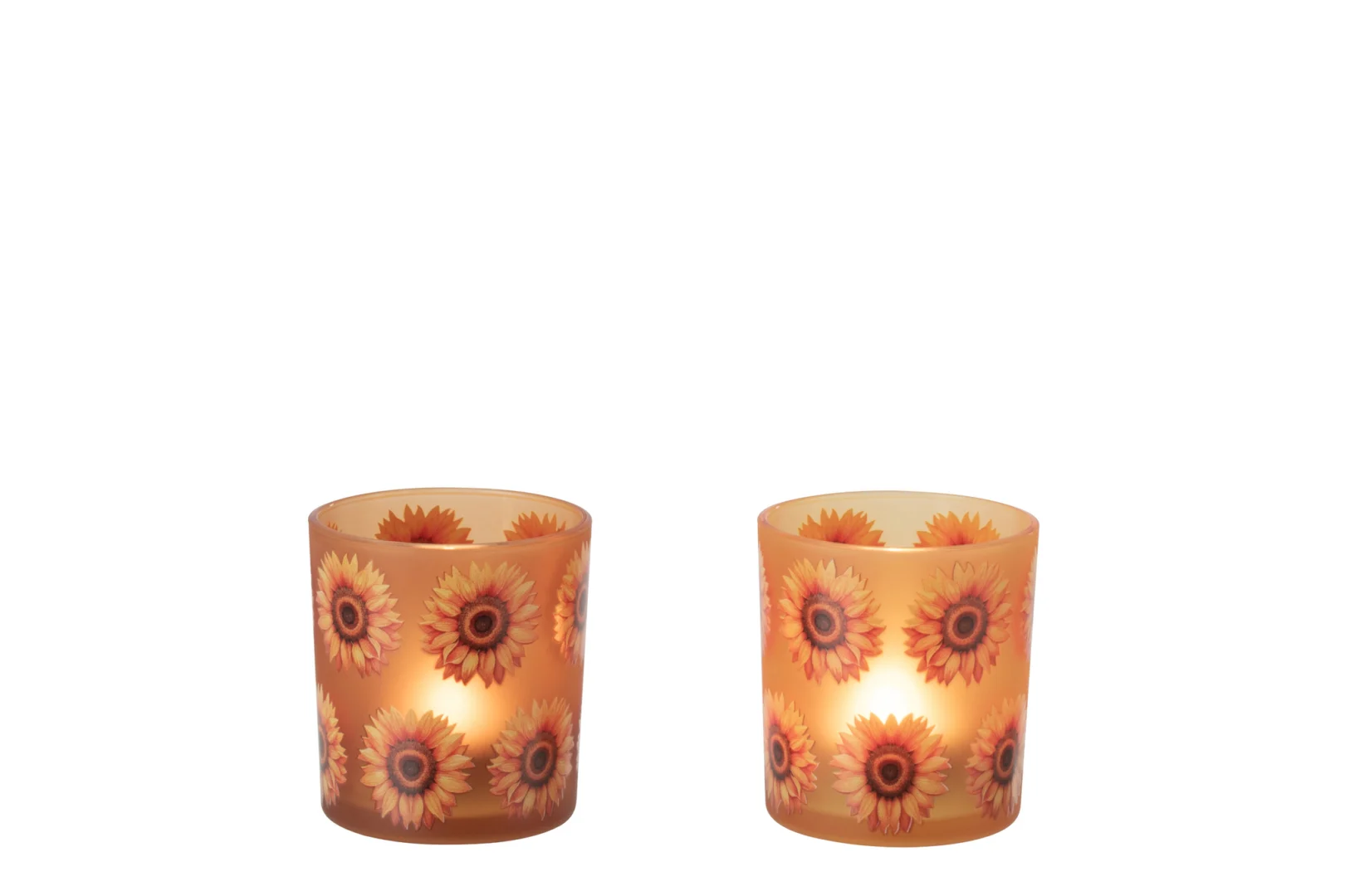 Waxinelichthouder Gaussak oranje glas set van 2 met bloemenprint en warme lichtgloed