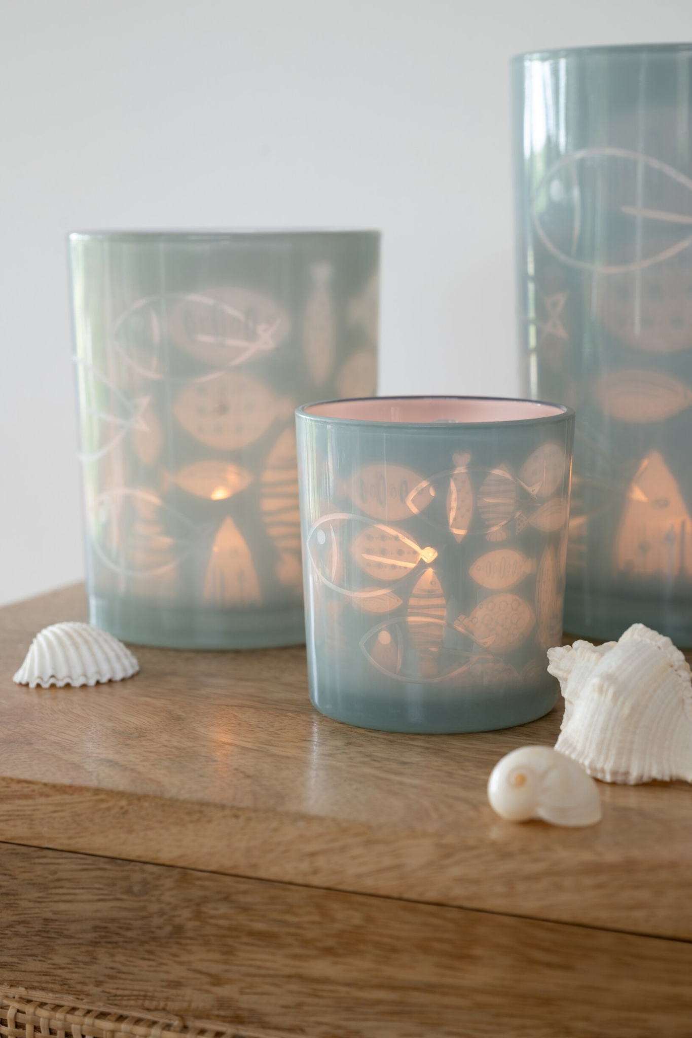 Windlicht Prenona Glas Grijs H18 cm - Set van 2 - Afbeelding 3