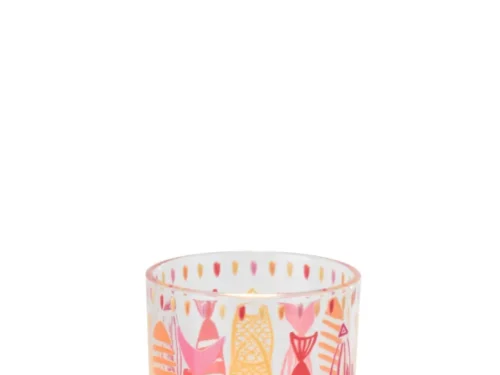 Waxinelichthouder Kikond Glas Roze met kleurrijk vispatroon en kaarslicht, decoratief en compact