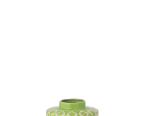 Groene Taadella porseleinen pot met groen-wit ruitmotief, H19 cm, decoratief woonaccessoire met deksel