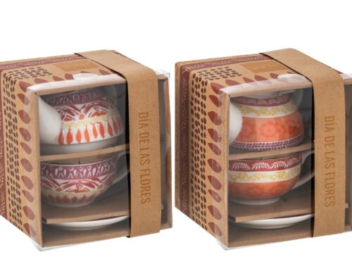 Kopje Skarnik keramiek paars, set van 2, verpakt in cadeauverpakking met schotels