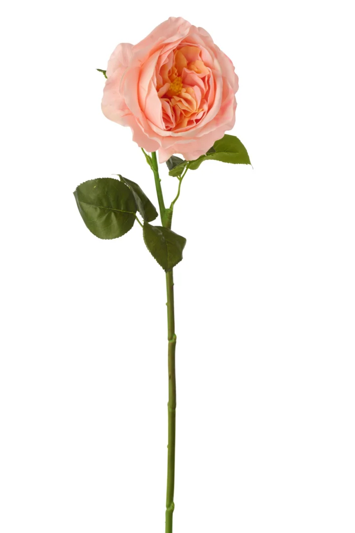 Kunstbloem Preirda roze roos met real touch-bloemblaadjes en groene steel, 68 cm hoog