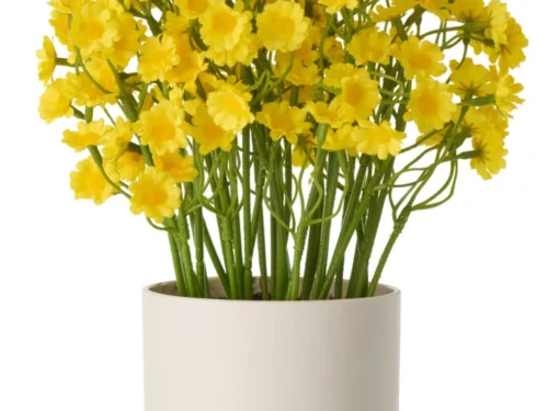 Woonaccessoire Klaasty wit: compact PVC design met gele bloemen in een strakke witte pot