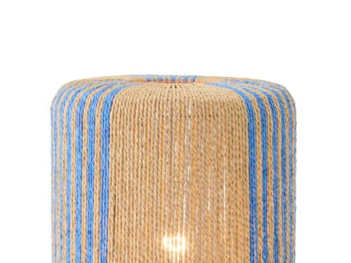 Blauwe Tafellamp Skeenane H39 cm met cilindervorm, papierlook en warme sfeer