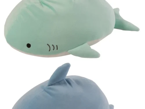 Woonaccessoire Vaullil set van 2 in mintgroen en blauw, zachte polyester shark-vorm met speelse details