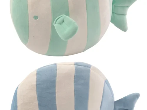 Decoratiefiguur Sabil set van 2 visvormen in blauw en mint, gestreept polyester, H21 cm