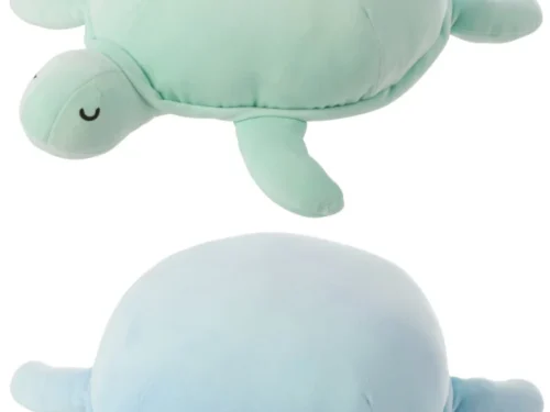 Deetoro decoratiefiguren set van 2 in blauw en mint, zacht polyester, compacte schildpaddenvorm