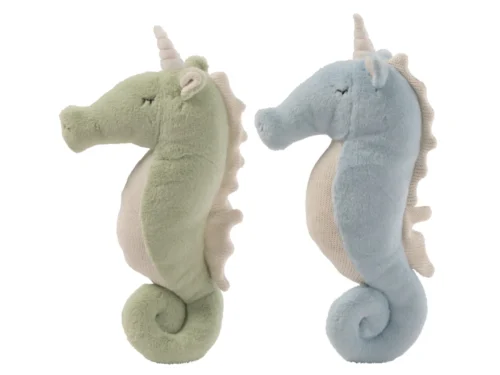 Brubena polyester woonaccessoire set van 2 zeepaardjes in groen en blauw, zacht en speels decoratief