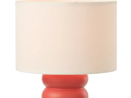 Tafellamp Klimmes Keramiek H31 cm met rode basis en beige linnen kap, sfeervol en compact