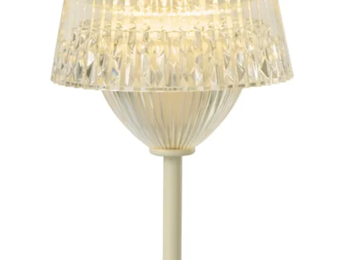 Tafellamp Maun wit, H25 cm, met transparante kap, LED-verlichting en moderne touch-bediening